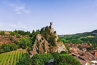 Brisighella historic clock tower on the cliff.