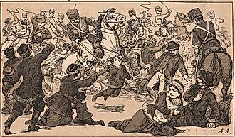 Illustration by Angelo Agostini of the Tsar's troops attacking protestors