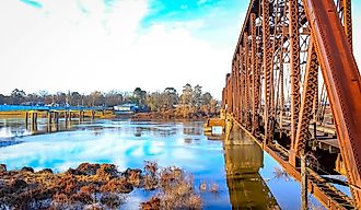 Monroe, Louisiana United States - a rusty bridge over the river downtown