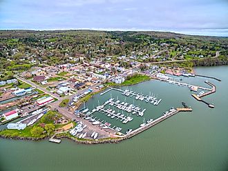 Aerial view of Bayfield, Wisconsin.