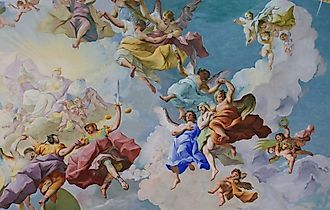 Fresco (1731) in the Libary of Stift Melk in Lower Austria, depicting the Cardinal Virtues Prudence, Justice, Fortitude, and Temperance.