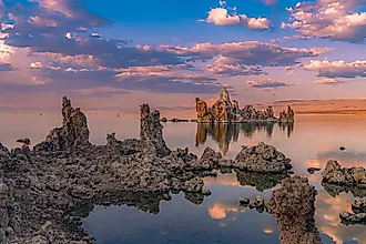 Mono Lake tufa formations under a cloudy sky