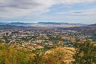 Stepanakert, seen from the surrounding mountains in Nagorno-Karabakh.
