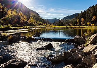 Cascades on Spearfish Creek Dam and Savoy Pond, Spearfish Canyon State Natural Area, South Dakota, USA.