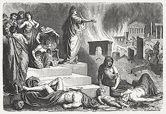 Nero looks at the burning Rome.