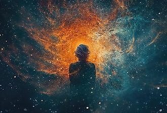 Abstract portrait of a person adrift in the colorful wonder and insignificance of the Universe.