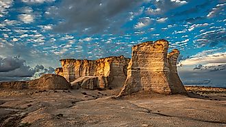 Golden hour at Monument Rocks in Kansas