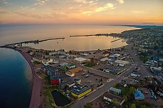 Aerial view of Grand Marais, Minnesota.