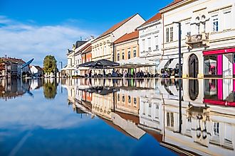 Scenic view of historic buildings and outdoor cafes in Koprivnica. (Editorial credit: Ivan Klindic / Shutterstock.com)