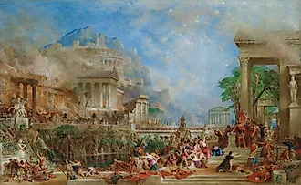 The Sack of Corinth by the Romans. Illustration by: Thomas Allom.