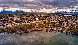 Aerial view of Wasilla, Alaska, during spring.