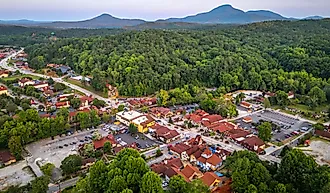 Helen, Georgia, USA downtown at night with Mt. Yonah in the distance.