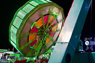 Carnival rides spin at the Teton County fair in Jackson Wyoming.