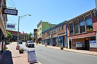 SARANAC LAKE, NY: Main Street in village of Saranac Lake in Adirondack Mountains, New York, USA.