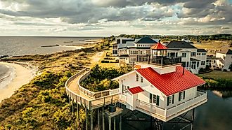 Aerial view of seaside homes in Cape Charles, Virginia.