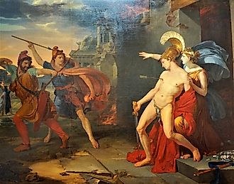 Depiction of the death of Athenian general Alcibiades. By Michaël Martin (photographer). Philippe Chéry (18th century) - Flickr. Painting made in 1791. Non-creative 2-D reproduction of an old painting in the Public Domain. Musée des Beaux-Arts, La Rochell