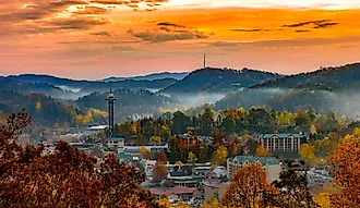  Cityscape of Gatlinburg, Tennessee, in the Smoky Mountains.