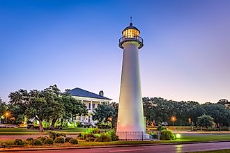 The lighthouse at Biloxi, Mississippi, at dusk.