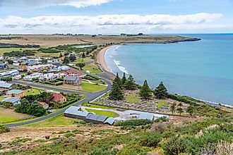 Aerial view of a beach at Stanley, Tasmania, Australia.