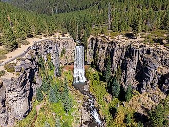 Aerial view of Tumalo Falls, Oregon.