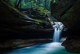Sabbaday Falls on a foggy summer day in New Hampshire.