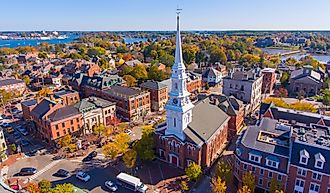 Aerial view of Market Square in Portsmouth, New Hampshire.