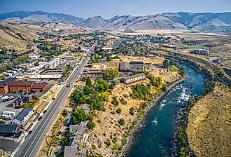 Aerial View of the Town of Gardiner, Montana which borders Yellowstone National Park.