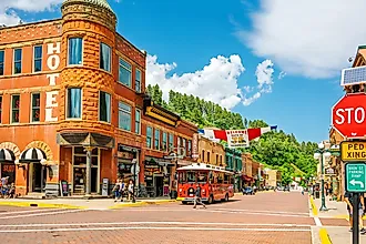 The vibrant Main Street in Deadwood, South Dakota.