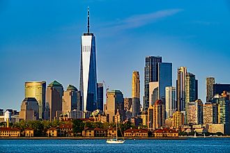 One World Trade Center rising up over Lower Manhatten. 