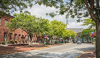 Downtown with historic brick mill buildings, Amesbury, Massachusetts. Image credit Heidi Besen via Shutterstock