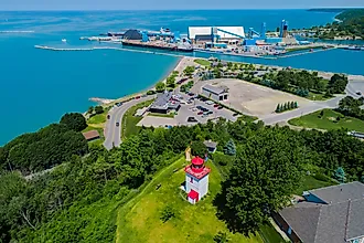 Goderich lighthouse in Goderich, Ontario Canada. Image by Dennis MacDonald via Shutterstock.
