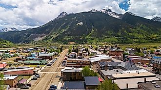 Aerial view of downtown Silverton in San Juan County, Colorado
