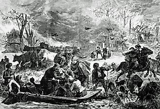 Illustration of the Peshtigo Fire in Wisconsin. Image credit U.S. Forest Service- Pacific Northwest Region, Public domain, via Wikimedia Commons