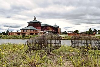 Kearney Archway Monument, I-80, bison sculpture, and wildflowers. Editorial credit: EWY Media / Shutterstock.com