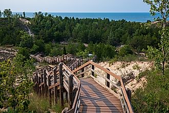 West Beach Dune Succession Trail, Indiana Dunes National Park lake shore in Summer. 