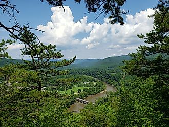 The uphill view of Lovers Lake located just outside of Hot Springs, North Carolina.