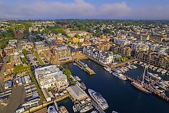 Aerial view of the harbor in Newport, Rhode Island.