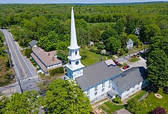 Congregational church and downtown, Thompson, Connecticut.