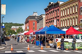 Farmers' Market is on State Street and Main in Montpelier, Vermont. Image credit Phill Truckle via Shutterstock