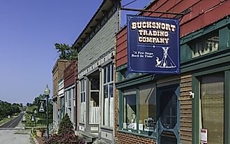 Shop fronts along the main street in Blackwater, Missouri.