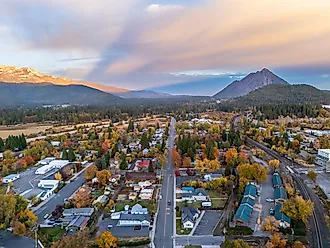 Aerial view of Mount Shasta, California.