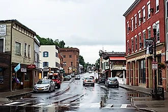Broadway on a rainy day in Saranac Lake, New York 