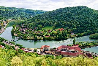 Landscape from Citadel of Besancon with River Doubs in Bourgogne Franche-Comte region, France. French Castle and medieval stone fortress in Burgundy. Image credit Roman Babakin via Shutterstock.
