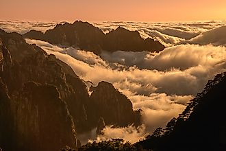 Above the clouds at sunset on Huangshan mountain in Anhui province, China.