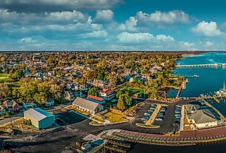 Aerial summer view of colonial Chestertown on the Chesapeake Bay in Maryland. 