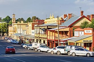 Beechworth, Victoria: Main shopping strip lined with historic preserved buildings on Ford Street, via lkonya / Shutterstock.com