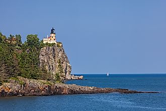  A lighthouse on a cliff along Lake Superior.