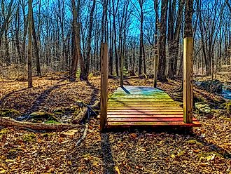 Colorful wooden bridge in Chester, New Jersey. Editorial credit: Fha Share / Shutterstock.com