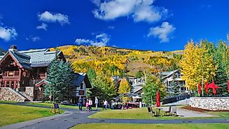 Families enjoying the fall colors at Beaver Creek Resort in Avon, Colorado. Editorial credit: JW_PNW / Shutterstock.com