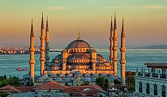Early 17th century, Ottoman-era Sultan Ahmed Mosque (the Blue Mosque) in Istanbul, Turkey.